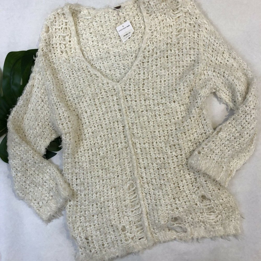 Free People Loose Knit Deconstructed Large Sweater NWT - Picture 3 of 7